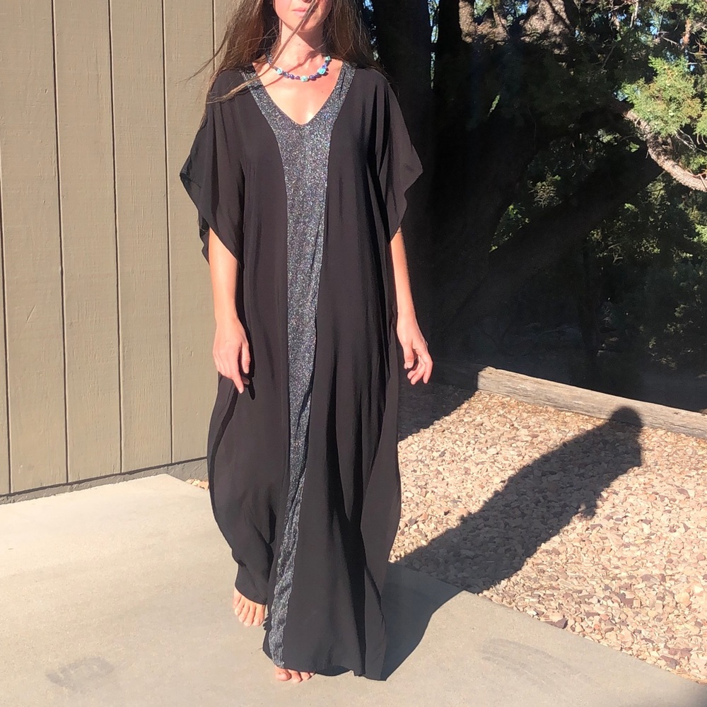 Vintage Y2K oversized rayon & silver bordure maxi oversized dress